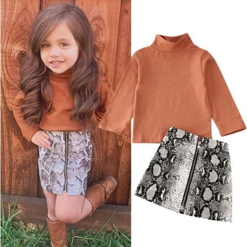 Toddler Baby Girl Long Sleeve Pullover Tops +Zipper Skirt Kids Casual Outfits Cotton Clothes Set 1-6Y
