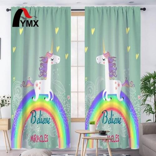 FYMX Cartoon Unicorn Window Curtains 3D Printed Blackout Treatment Drapes For Living Room Bedroom Home Decoration For Windows