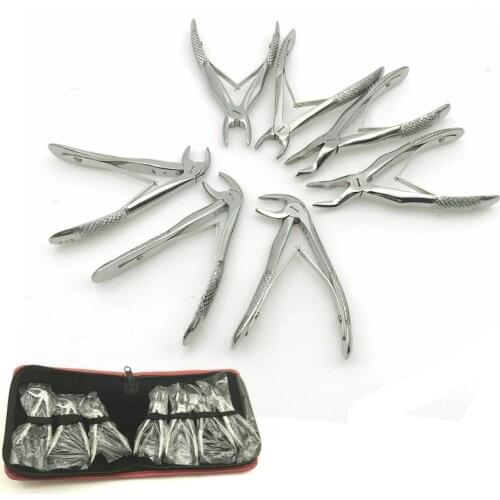 7pcs Stainless Steel Dental Forceps Childrens Tooth Extraction Forcep Pliers Kit Orthodontic Dental Lab Instruments Tools