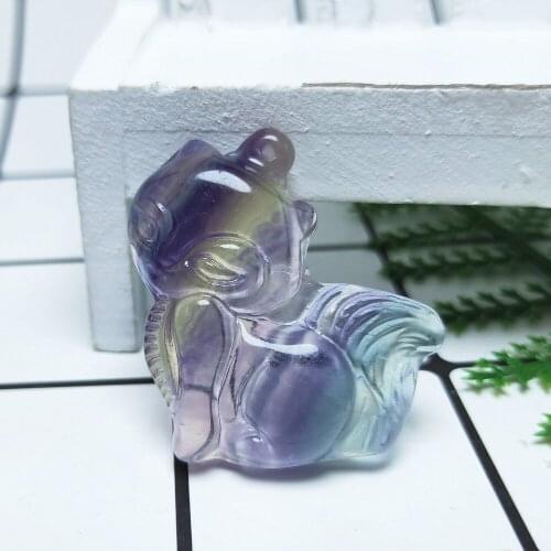 Natural rainbow fluorite crystal fox pendant quartz necklace Love Gift Healing