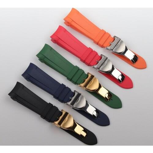 22mm Black Blue Red Orange Green Curved End Soft Silicone Rubber Wrist Watch Band with Butterfly Clasp For Tudor strap