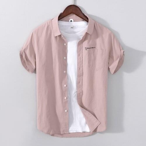 New summer shirt men short sleeve 100% cotton solid white shirt tops for man clothing 1610