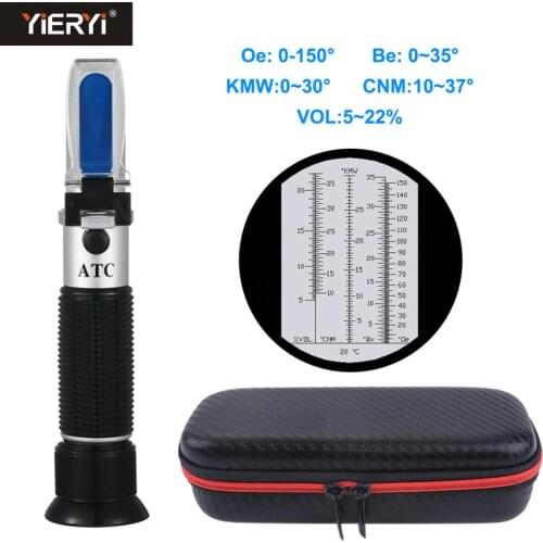 Yieryi Handheld Oechsle Brix Refractomete 5-22% VOL 0~35% Brix 0~150 Oe Oechsle 0~30 KMW Refractometer wine Fruit Juice Brew
