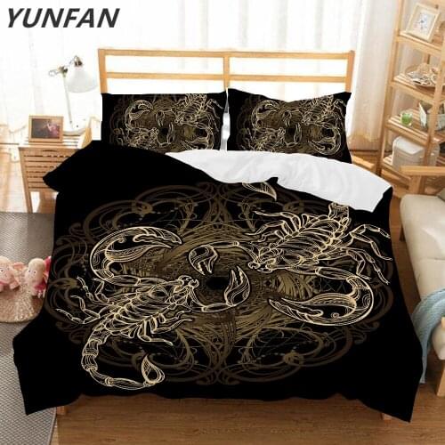 Gold Scorpion Bedding Set single double Queen king Meteor Scorpio Duvet Cover Constellation Bed Set Bohemian Black Bedclothes
