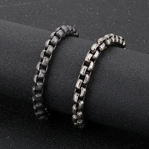 8mm Width Vintage Black 316L Stainless Steel Men Bracelet Male Thick O-shaped Simple Buckle Link Bracelets Best Friends Gifts