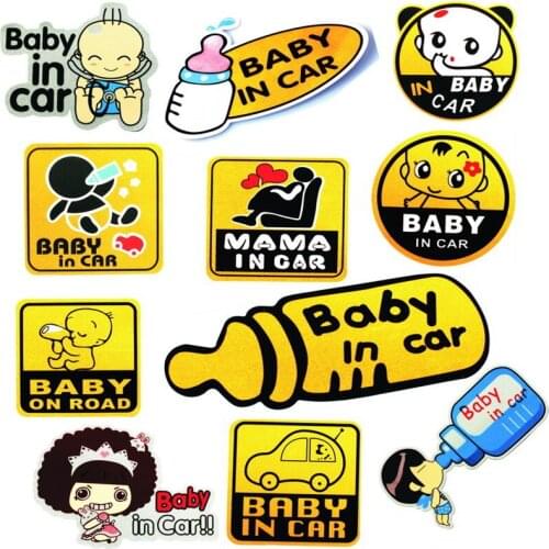 SLIVERYSERA Vinyl Cute Cartoon Car Stickers Baby In Car Pattern Warming Sticker Car Body Decal Car Styling #B1293