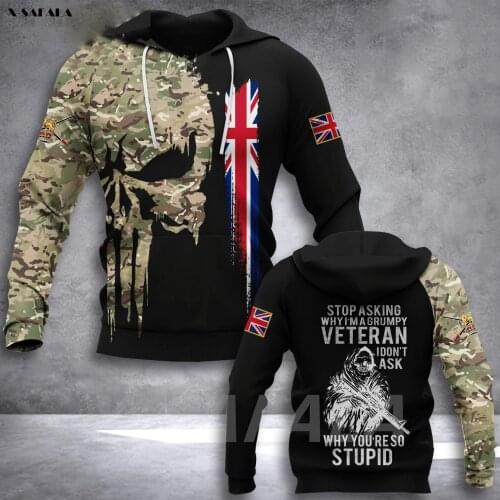 Skull Soldier Army Veteran Flag 3D Printed Hoodie Man Female Zipper Pullover Sweatshirt Hooded Jersey Streetwear Tracksuits