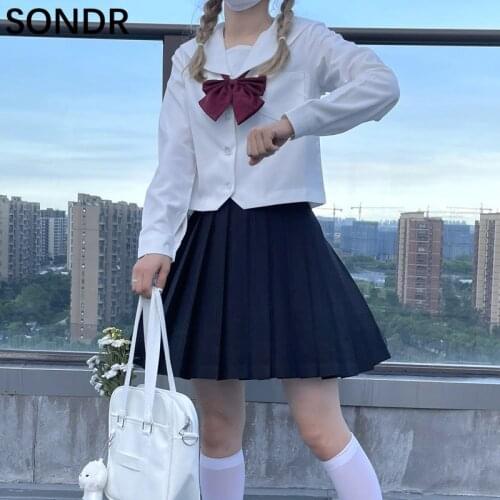 Japanese Two Piece Sst Women Sailor Suit Basic Jk Uniform Suit Harajuku College Style Sweet Cute Mini A-Line Kawaii Skirt 2021