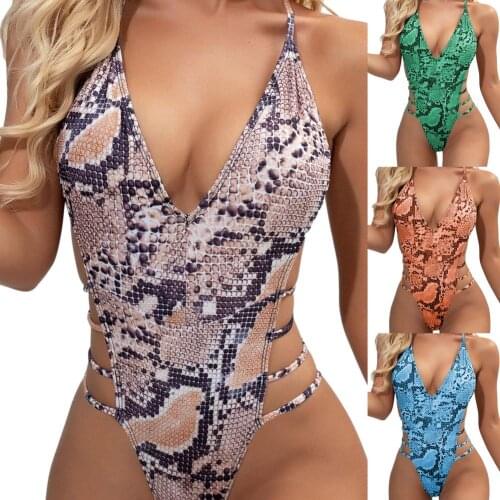 Sexy One Piece Swimsuit Push Up Swimwear Women Snakeskin Pattern Adjustable Shoulder Swimsuit Bodysuit Bathing Suit Swim Wear