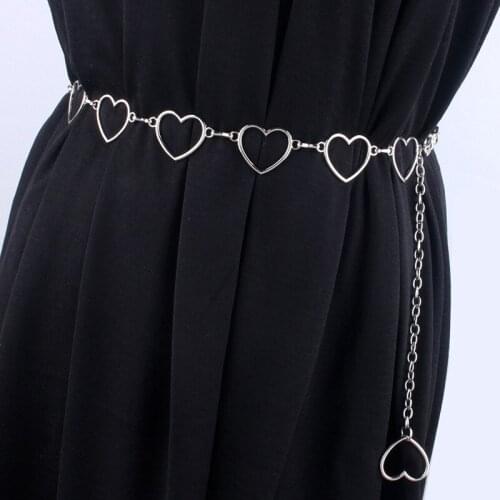 2020 New Versatile Silver Alloy Metal Heart-Shaped Belt Women Matching Dress Chain Belts Fashion Korean Ladies Straps