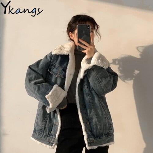 Winter Cotton Splicing Short Denim WomenS Jacket 2020 Loose Korean Button Coat Plus Velvet Thickening Fashion Clothing Parkas