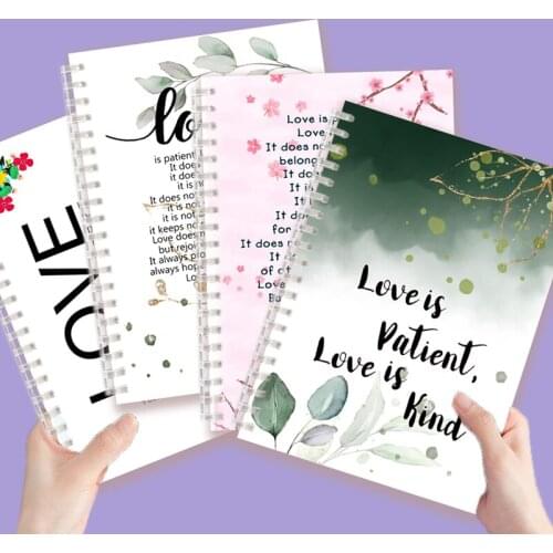 1 Corinthians 13 4-8 Spiral Notebook Note Book Bible Verse Quote - Love Never Fails - Love is Patient Kind - Scripture Prayer