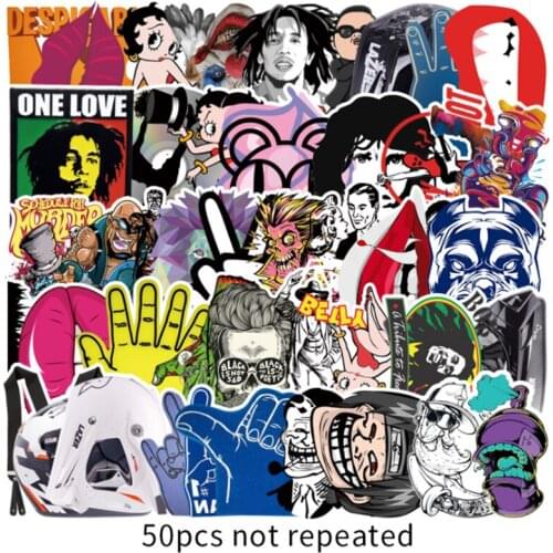 50 pcs Personalized rock suitcase Graffiti Waterproof Skateboard Travel Suitcase Phone Laptop Luggage Stickers Cute Kids Girl