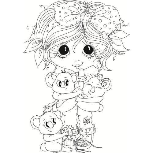 10x8 Girl hugging small animal Transparent Clear Stamps Silicone Seals for DIY scrapbooking photo album Card Making