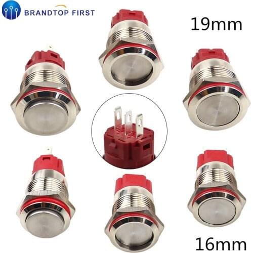 16mm 19mm Momentary Metal Push Button Switch Self-Locking 3Pin Car Door Waterproof Switch Button