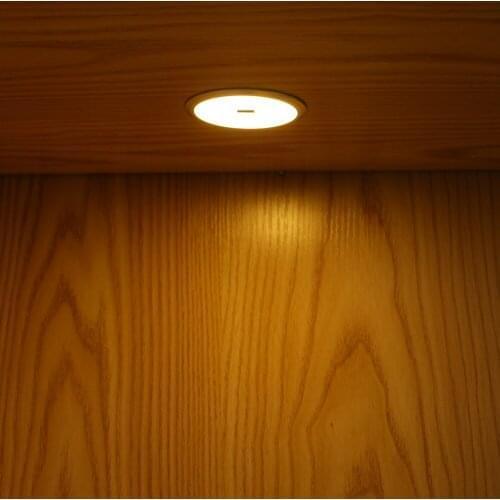 4pcs ultra thin recessed build in round led cabinet light smart shape with hand sweep sensor no adapter
