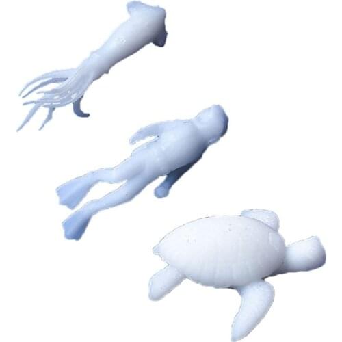 5Pcs Silicone Mini Marine Organism Modeling Resin Mold Beach Theme Turtle Diver Squid Fillings Resin Jewelry Fillings