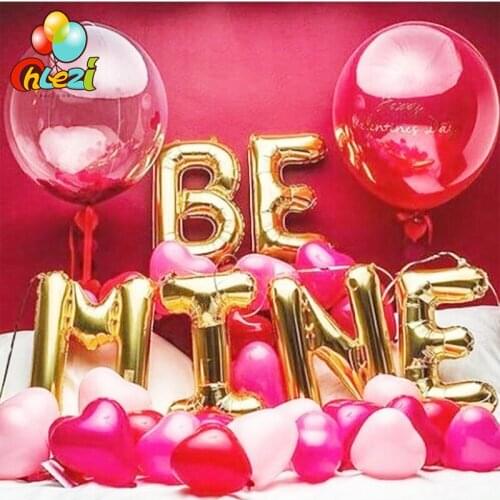 6pcs Be Mine Letter Balloons Wedding Day Decoration Marriage Confession Gold Silver Rose Gold Helium Valentine' Day Balloons