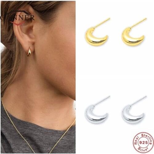CANNER Real 925 Sterling Silver Fashion Crescent C-shaped Stud Earrings For Women Piercing Earring Earings Jewelry Pendientes