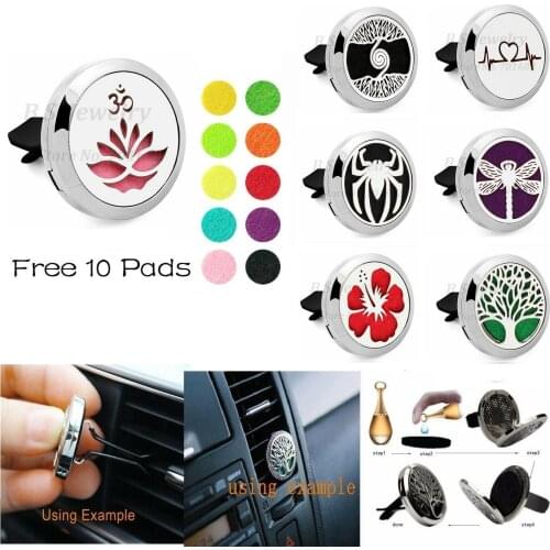 Car Air Freshener Vent Clip Diffuser Locket 316L Stainless Steel Tree of life Dinosaur 30mm Jewelry Findings