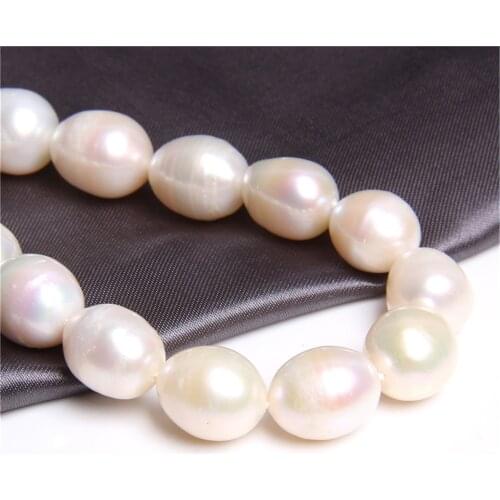 11-12mm Oval Natural Pearl Grade A Freshwater Pearl Bead White Drop Loose Pearl Beads For Necklace Jewelry Making DIY 14” Strand