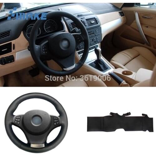 For BMW E83 X3 E53 X5 High Quality Hand-stitched Anti-Slip Black Leather Red Blue Thread DIY Steering Wheel Cover