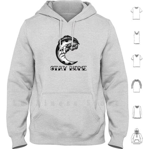 Sad Moon Black And White hoodies long sleeve Sad Moon Man On The Moon Face Moon Face Depressed Depression Stay Home