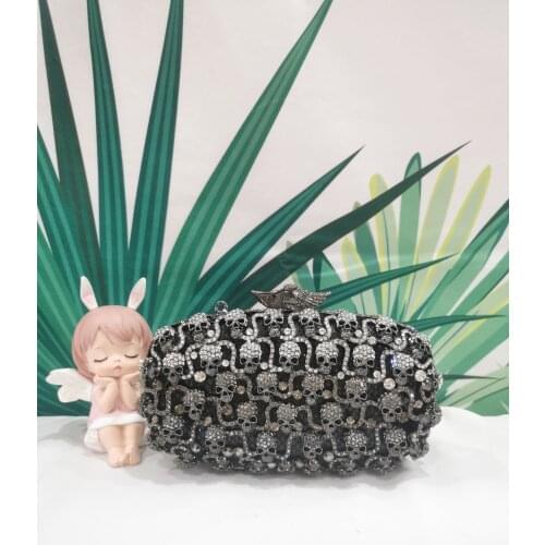 Black Metal Crystal Woman Evening Dinner Clutch Purse Skull Lady Diamond Cocktail Clutches Bag Party Banquet Female Tote Handbag