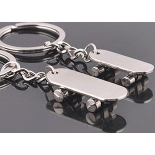 2PCS Double Skateboard Vans Cute Silver Metal Couples Lover New Charm Key Ring Chain Keyfob Creative Personality Friend Gift