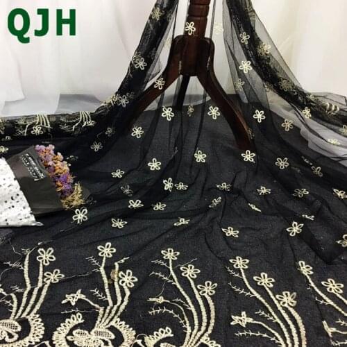 Narcissus Embroidery Bilateral Symmetry French Lace Fabric Gold Thread Lace Trim For Handwork Wedding dress Skirt Accessories