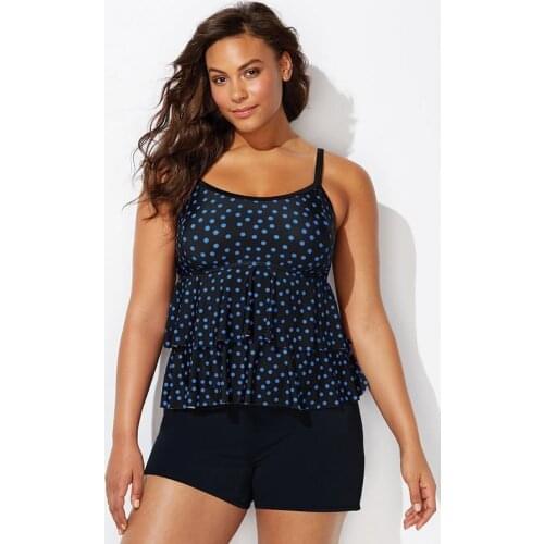 Summer Women Tankini Set Classic Polka Dot Swimming Suit Pinpoint Tiered Tankini With Banded Short Big XL-3XL Bathing Suits