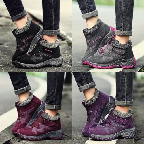 Fashion Casual Fleece Boots for Women Winter Warm Outdoor Sports Non-slip Hiking Shoes