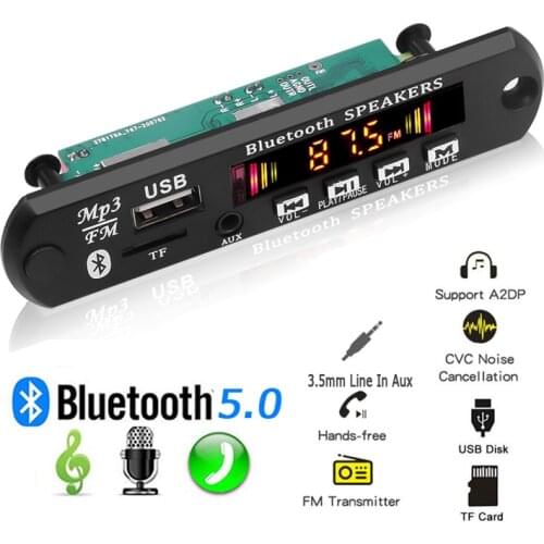DIY Bluetooth 5.0 MP3 Player Decoder Board Module Wireless Audio Receiver Handsfree With Mic support TF card 3.5mm AUX FM Radio