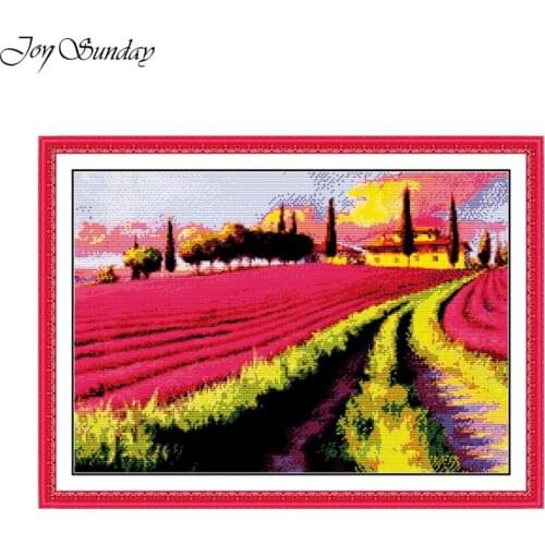 Lavender Garden Cross Stitch Kit Embroidery Needlework Set Print Canvas DMC 11ct 14ct Cross Stitch Landscape Patterns Wall Decor
