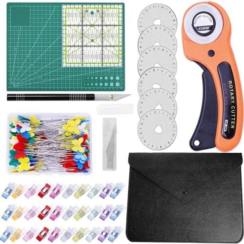 MIUSIE Rotary Cutter Set Including Rotary Cutter And Mat, Patchwork Ruler And Sewing Clips Leather Handmade Tools