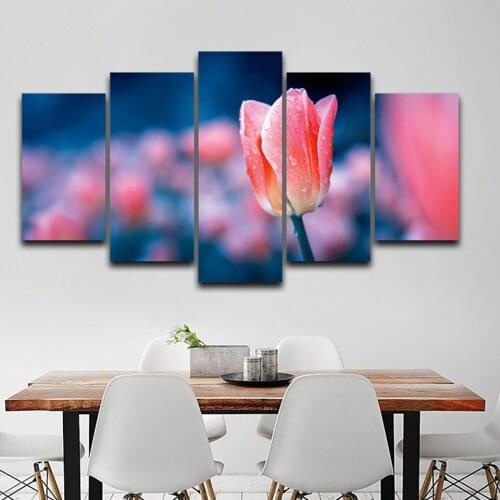 Wall Art Canvas Painting 5 Panels Tulip Flower With Dew Paintings Modern Home Modular Pictures Decor Living Room Decoration