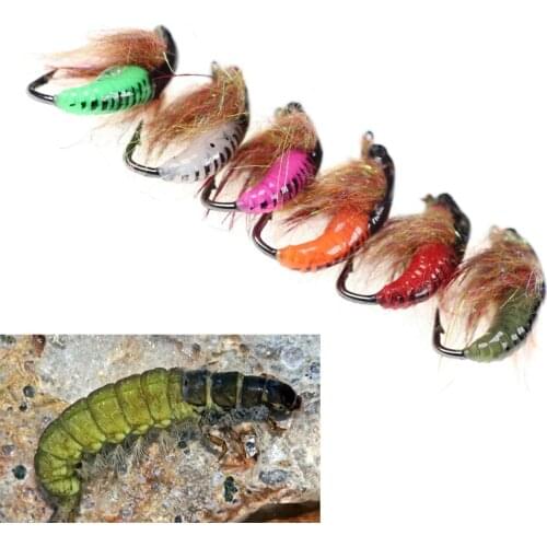 4PCS #6 Caddis Pupae Nymph Fly Trout Fishing Bait UV Beadhead Insect Lures Ice Fishing Hook Baits