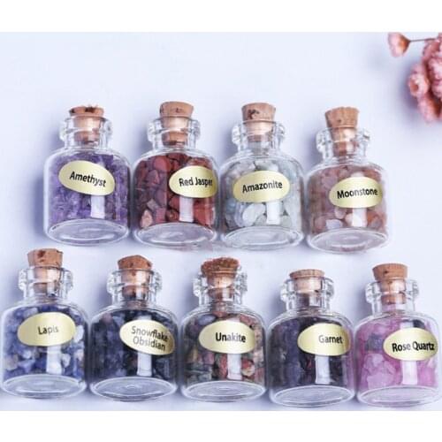Small Natural Crystal Stone Gravel Wishing Bottles With Wood Cork Mini Stones With A Box Healing Birthday Gift for friends