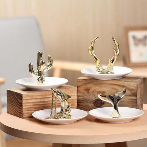 Nordic Home&Christmas Decoration White ceramic Jewelry tray Porcelain Jewelry Dish Animal Trinket Dish Ring and Necklace Holder