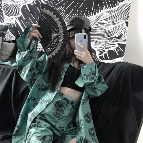 New Women Casual Shorts Clothes Sets 2 Piece Set 2021 New Women Loose Shirts Short Pants Set Female Chinese Dragon Style Shirts