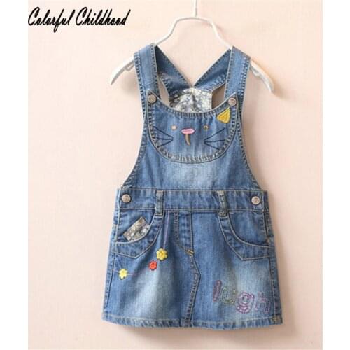 Baby Girls Dress Summer cartoon cat embroidery Backless denim Dresses For Girls Vintage Toddler Girl beach Clothing 2-6Yrs