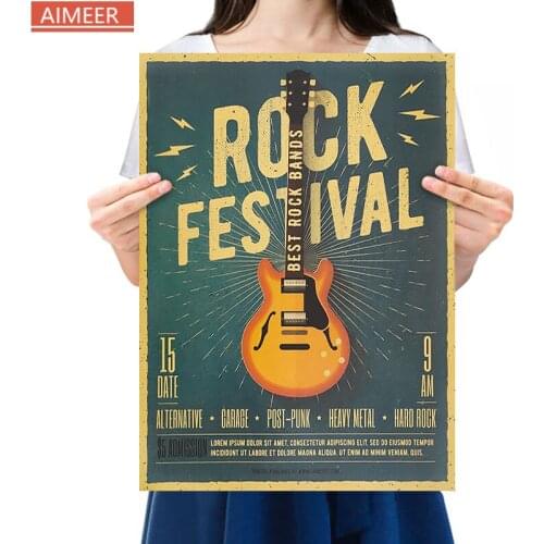 Rock Festvial Music guitar style C/classic nostalgic retro kraft paper poster home office decoration painting core47x36cm