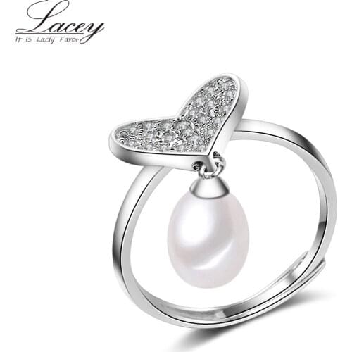 Natural pearl rings wedding adjustable ring pearl,luxury 925 silver pearl ring for women hart birthday gift new arrvial