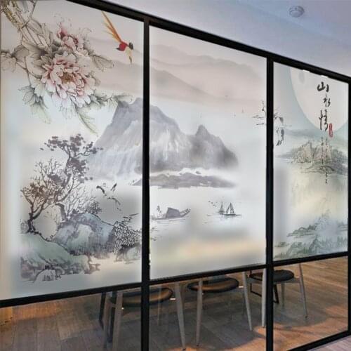Customized self-adhesive glass stickers opaque balcony bathroom door insulation sunscreen window paper foil film landscape