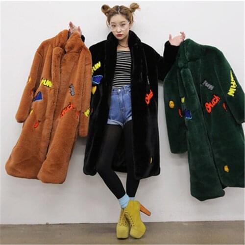 Women 2021 Autumn Winter Thick Stand Collar Long Fur Coat Female Fashion Patch Designs Faux Fur Casual High Quality Outwear 072