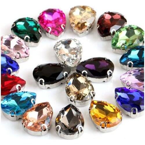 WWJ 10x14mm 13x18mm 18x25mm 7x10mm Drop Glass Crystal D Claw Rhinestone Teardrop Sew On Jewelry Beads Multi Colors