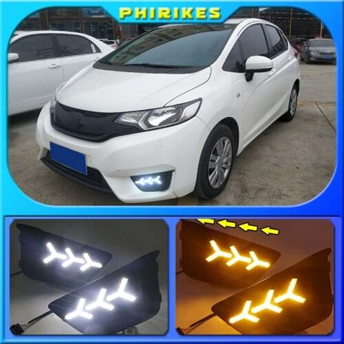 LED DRL Daytime Running Light for Honda Jazz Fit 2014 2015 2016 12V Waterproof Fog Lamp with Turn Yellow Signal