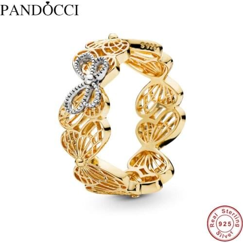 2019 Spring 925 Sterling Silver Original Shine Openwork Butterflies Ring For Women Bead Charm Birthday Gift DIY Jewelry QANDOCCI