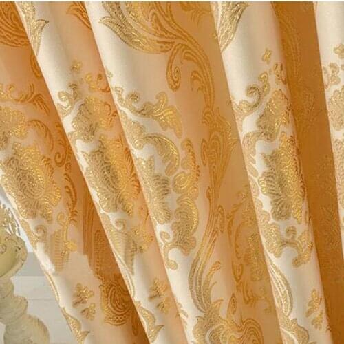 Aubre Jacquard Window Curtains Heavy Fabric High Quality with Gold Color Yarn Embed 75% Black Out Brown Process Finished Size
