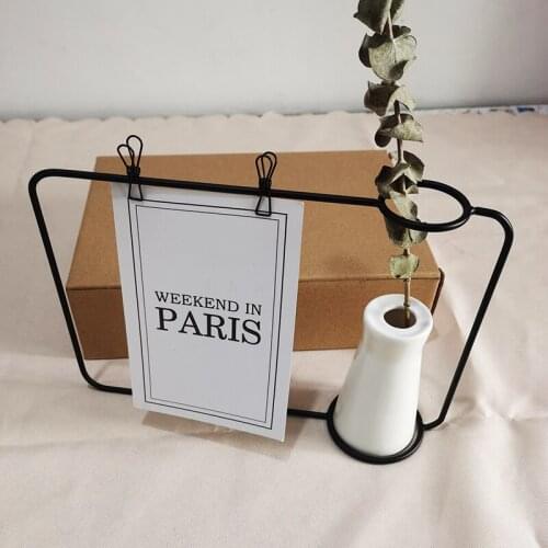 Golden Black Wrought Iron Bracket Photo Frame With Creative Flower Ceramics Vase Decoration Metal Picture Frame Home Decor